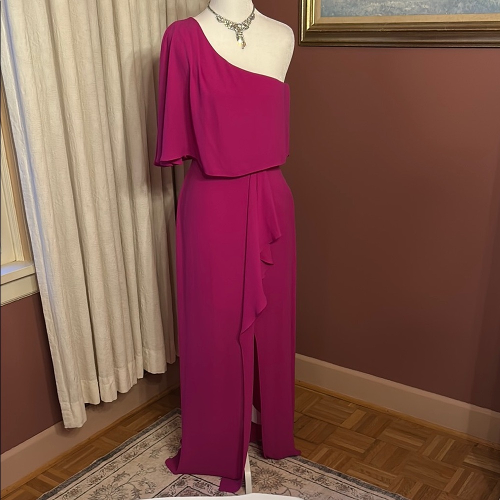 BCBGMaxAzria Pink Asymmetrical One-Shoulder Gown